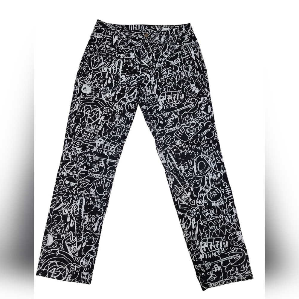 Salem7 Scribble Black Jeans Mens Size 30 Streetwear Artsy Eclectic